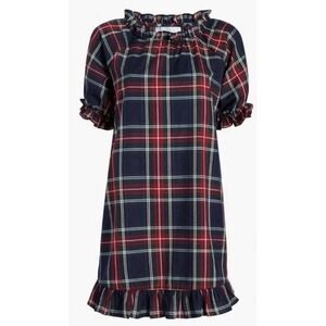 Hill House Tartan Plaid Mini Dress Blue Cotton Small